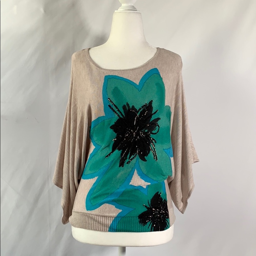 INC Rayon Grey and Green Poncho